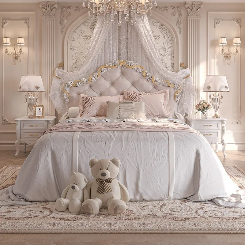 

B European Luxury Double Bed Design Minimalist Camping Pliable Double Bed Frame Wooden Modern Cama Queen Size Home Furniture