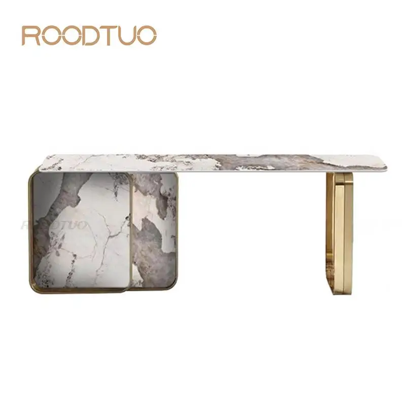 Luxury Popular Minimalist Modern Stainless Steel Curbed Console Table Aisle Corridor Marble Golden Living Room Furniture