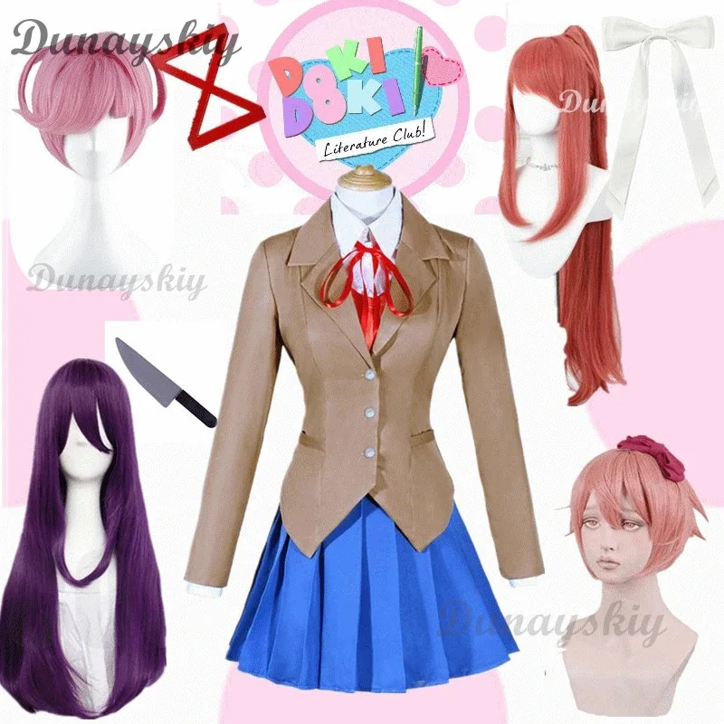 

Игра Doki Doki Literature Club Natsuki Косплей Sayori Yuri Monika Косплей Костюм Парик Комплект Школьная Форма Девушка Женские Костюмы