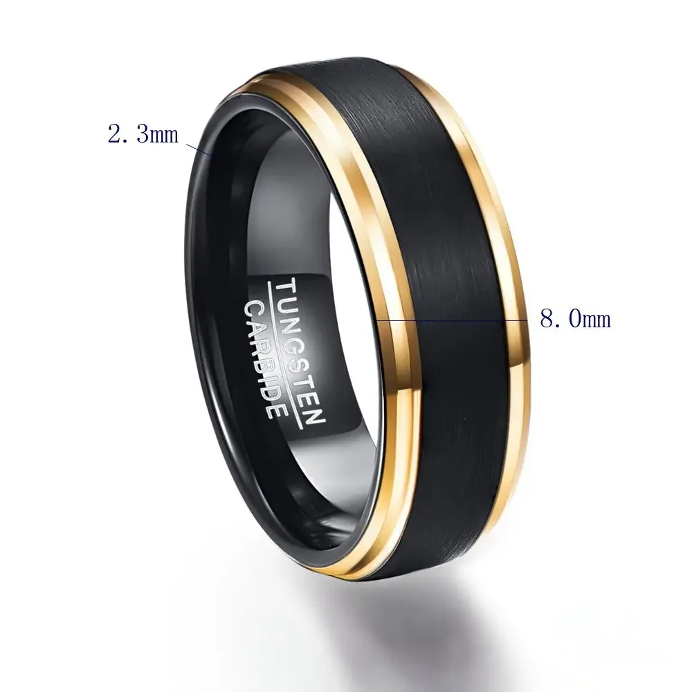 BONLAVIE Ring Gold Color Edge Promise Band Men Rings Tungsten Carbide Multi-size Anillos Para Hombres Pierscienie Wholesale