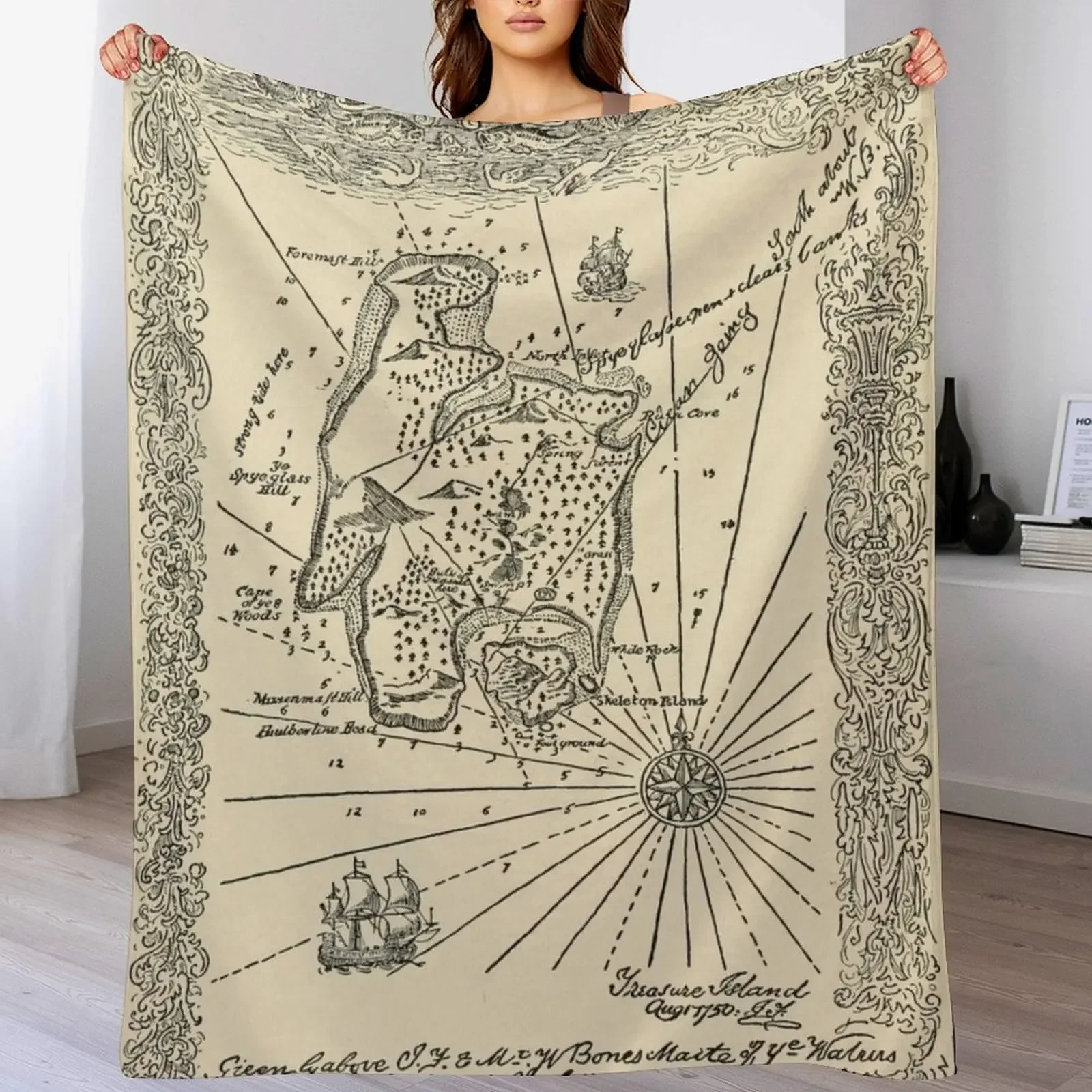 Vintage Treasure Island Pirate Map (1915) Throw Blanket Stylish Warm Blanket for Living Room Bedroom
