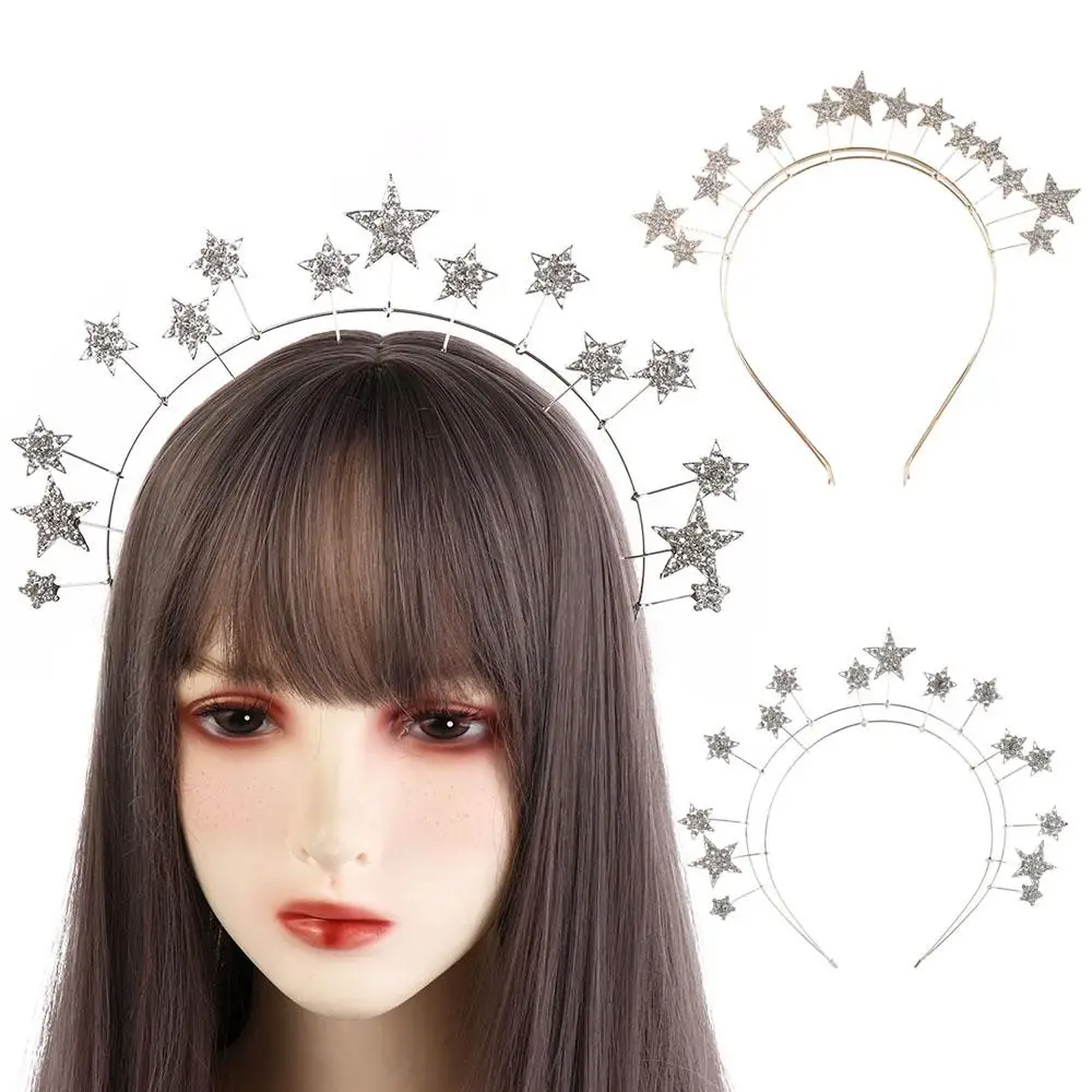 Fairy Metal Star Hair Hoop Silver Princess Halo Crown Bridal Hair Tiara Headwear Baroque Hairbands Children