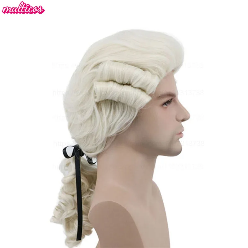 

High Quality Lawyer Judge Baroque Cosplay Wig Gray White Black Beige Golden Deluxe Historical Heat Resistant Synthetic Hair Wigs