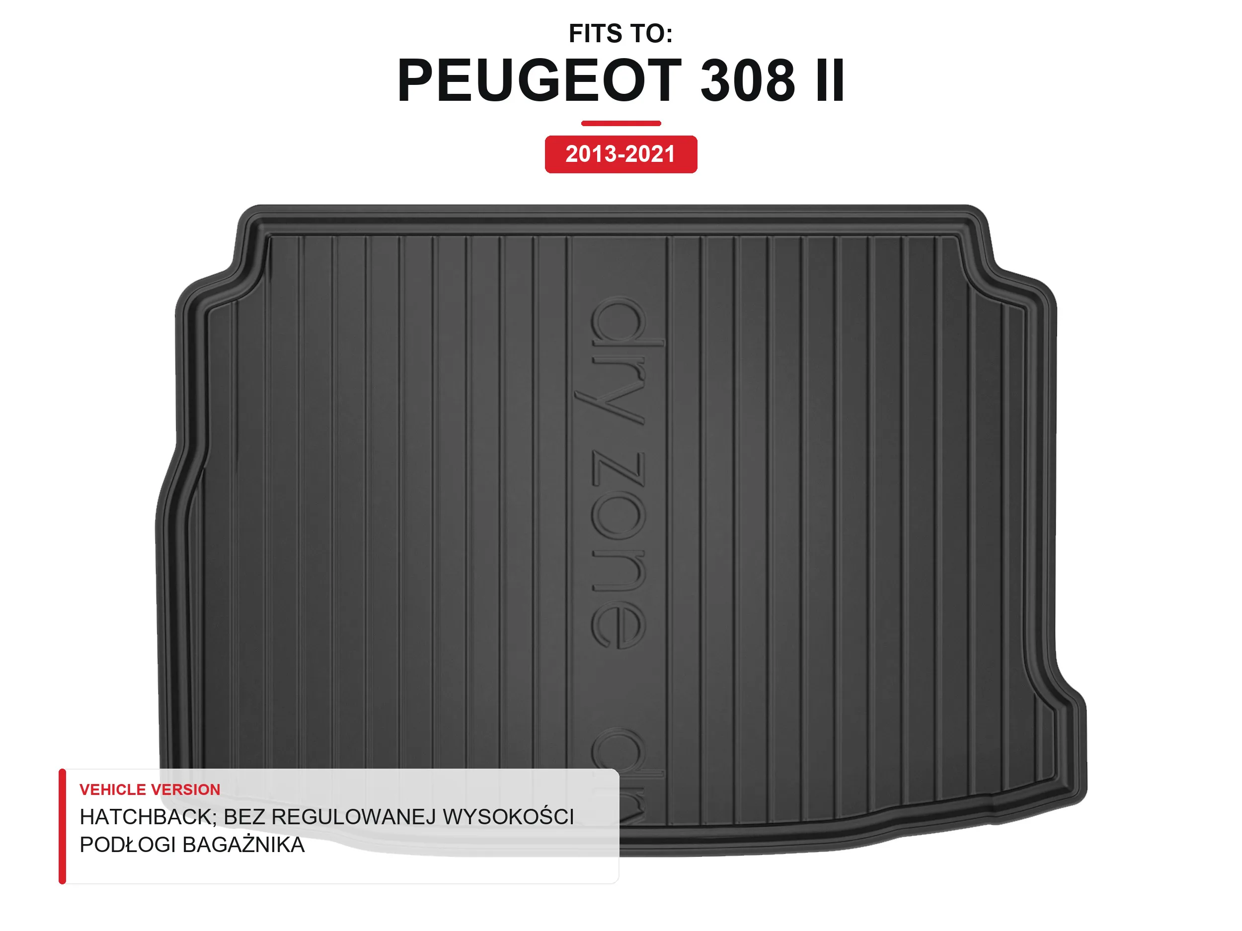Tpe Dryzone kofferbakmat voor: Peugeot 308 Ii 2013-2021 Hatchback