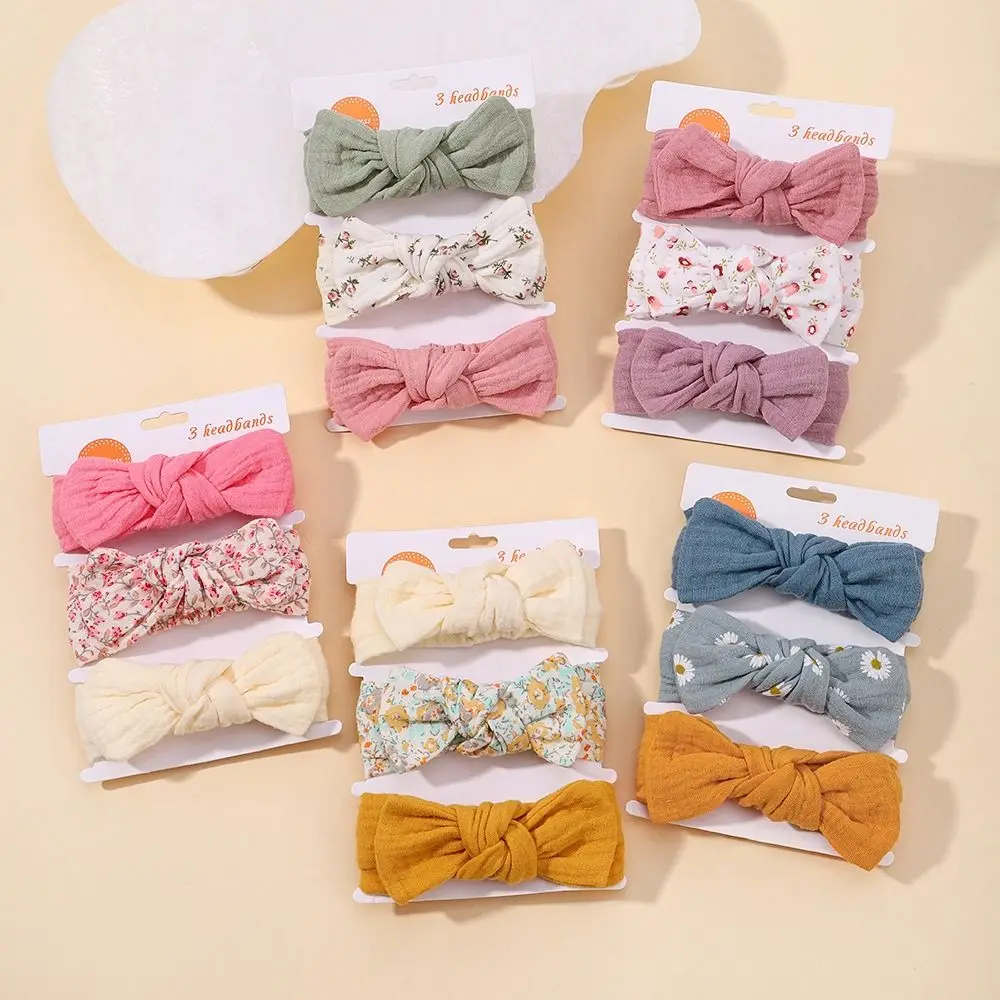 3Pcs/Set Solid Muslin Baby Headband Cotton Linen Elastic Rabbit Ear Hair Band Infant Girl Gifts Headwraps Stretch Accessories