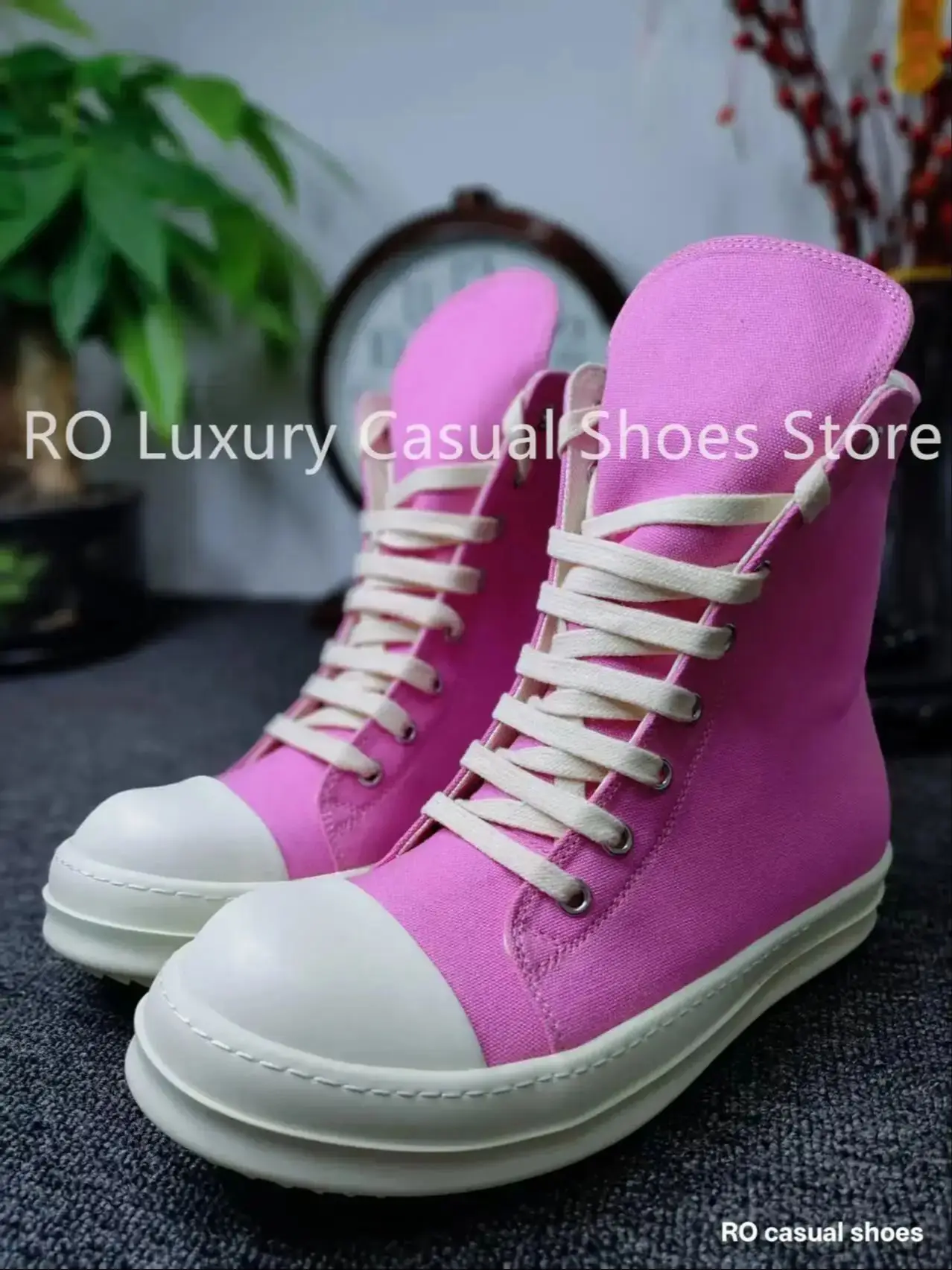 

Trendy Women's Casual Shoes Top High Quality Pink Canvas High-Top Sneakers Zipper Lace-Up Flat Ankle Boot Designer Women's Boots