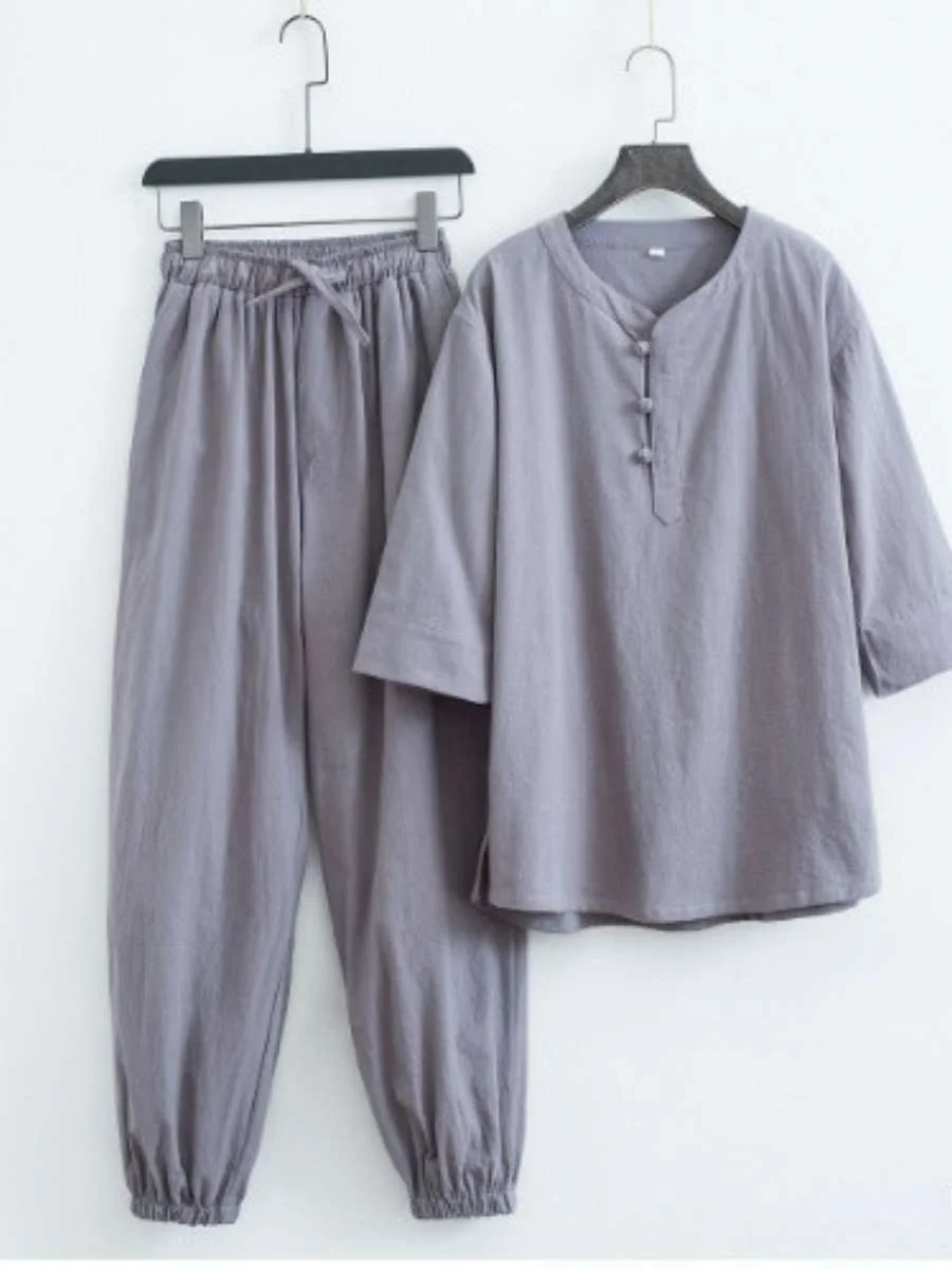 

Мужской традиционный китайский костюм в стиле Чань: комплект с буддийской тематикой, в старинном стиле, из хлопка, для отдыха, Ханьфу, японское кимоно