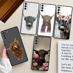 Highland Cow Scottish Art Phone Case For Samsung Galaxy S24 Ultra S23 S22 Plus S21 S20 FE S8 S9 S10 Note 10 20 Cover