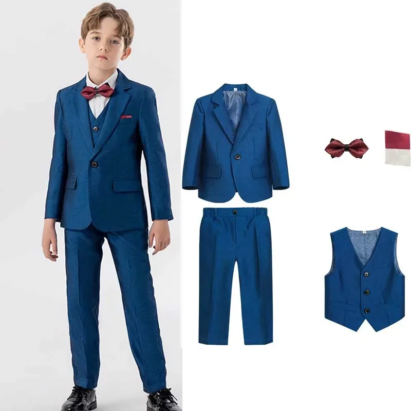 

Gentleman Kids Shining Jacket Vest Pants Bowtie 4P Party Dress Flower Boys Ceremony Photograph Suit Children Performance Costume