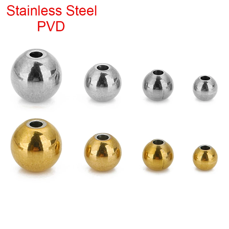 30 50 قطعة PVD لا تتلاشى أبدًا خرز من الفولاذ المقاوم للصدأ 4 مللي متر 5 مللي متر 6 مللي متر 8 مللي متر خزر عازل مستدير لقلادة سوار لوازم صنع المجوهرات #5