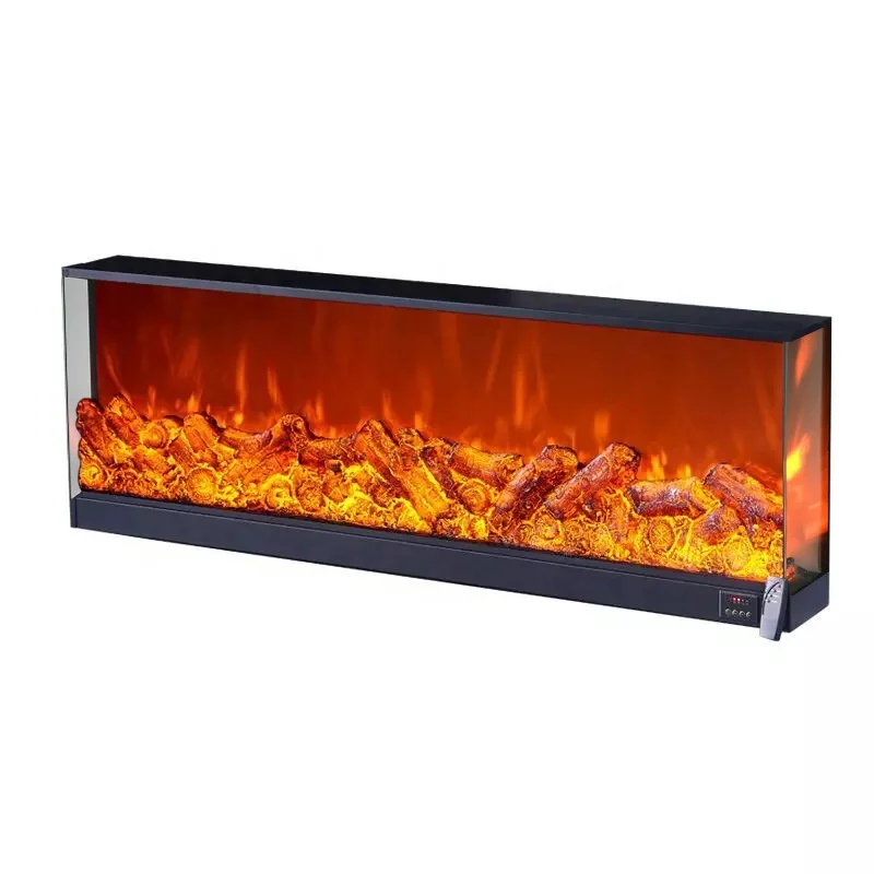 High quality custom flame color and size tempered glass 3 sided electric fireplace