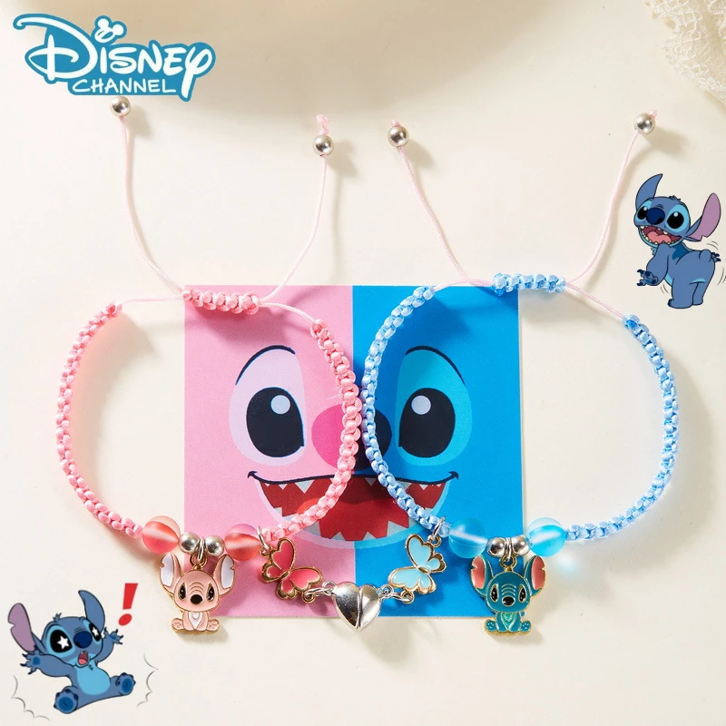 1-parowa bransoletka Stitch Disney Anime Cartoon Fashion Creative Love Magnetyczna tkana bransoletka Para Dobry prezent urodzinowy dla przyjaciół