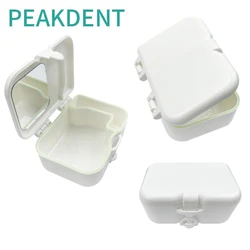 Leak Proof Denture Cup Bath Box with Mirror and Cleaning Brush, Dental Brace Case Retainer Cleaning Case Mouth Guard Storage