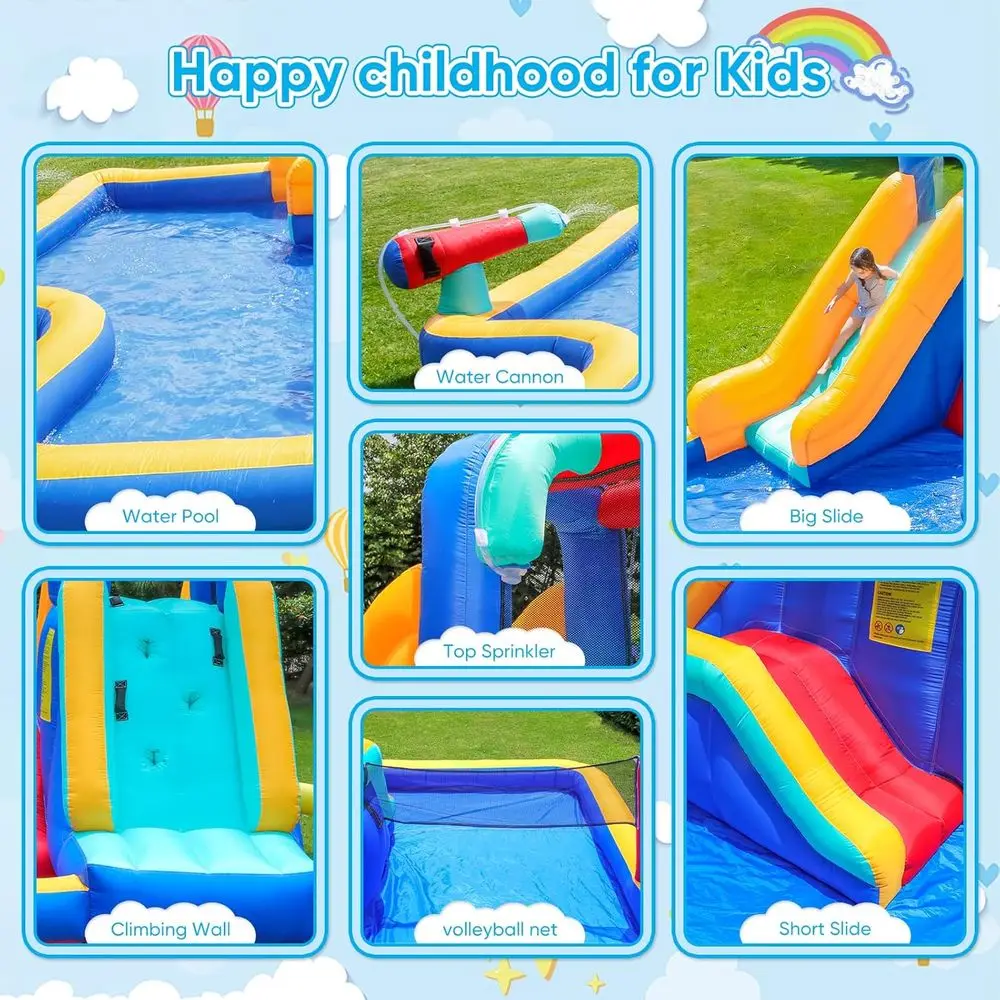 Maison de rebond, château gonflable avec toboggan pour intérieur/extérieur, château Iatable avec mur d'escalade, souffleur d'air, piscine d'eau pour enfants, 203