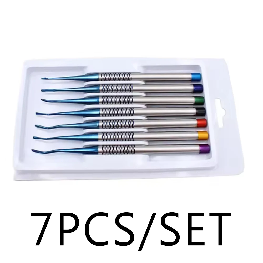 

7 шт., набор ножей для удаления корня зубного имплантата, набор ножей для удаления зубов из титанового сплава, минимально инвазивный набор ножей для удаления зубов