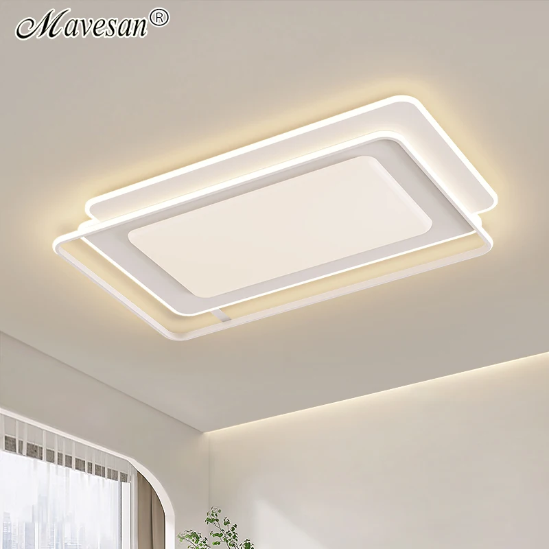 Minimalist Rectangular Led Ceiling Light Living Room Bedroom White Cream Style Full Spectrum Eye Protection Home Indoor Lighting