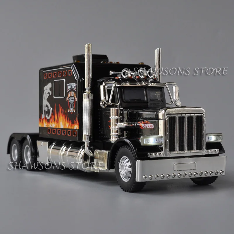 Modelo de semicamión fundido a presión a escala 1:40, juguete Peterbilt 389, vehículo Tractor, réplica en miniatura, luz de sonido extraíble