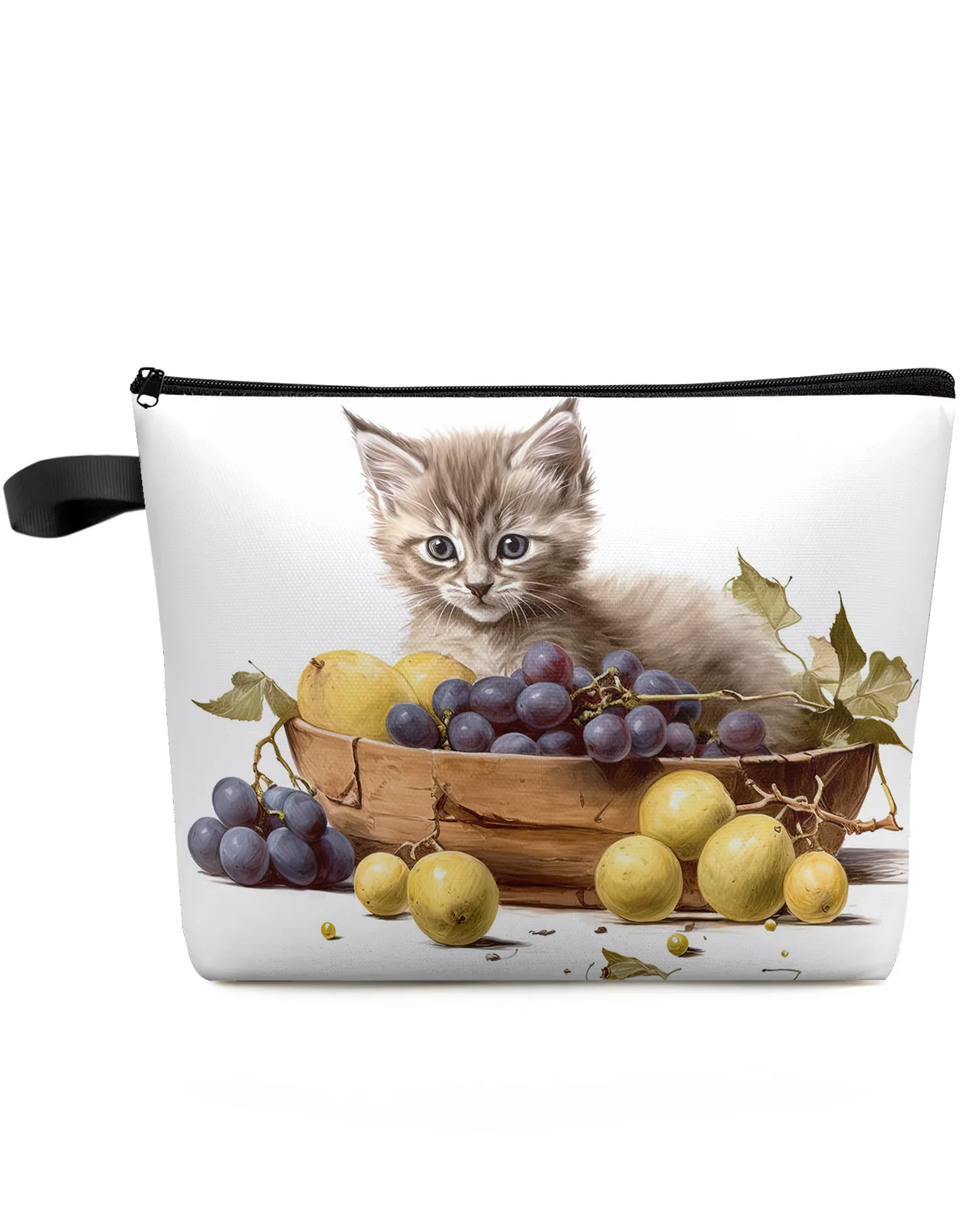 Kitten Fruit Grapes Makeup Bag Pouch Travel Essentials Lady Women Cosmetic Bags Toilet Organizer Kids Storage Pencil Case