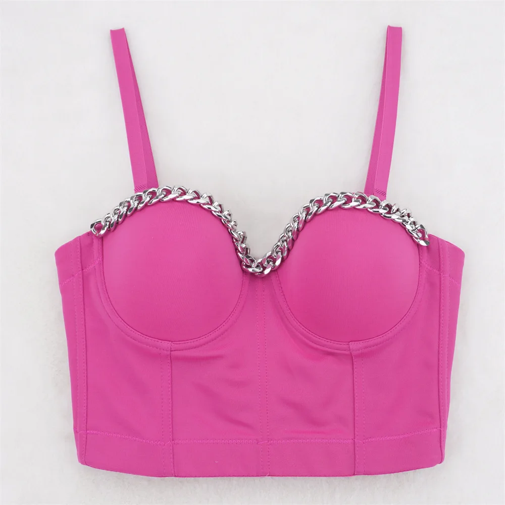 

Nightclub Sexy American Silver Chain Design Sense Niche Camisole Female Hipster Navel-Exposed Fishbone Tube Top Outer Bra