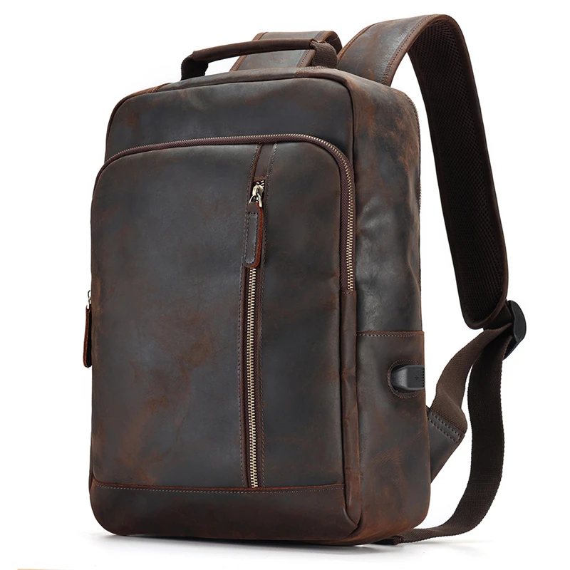 

Nesitu Vintage Durable Brown Top Grain Genuine Crazy Horse Leather A4 15.6'' Laptop Women Men Backpack Cowhide Travel Bag M6641