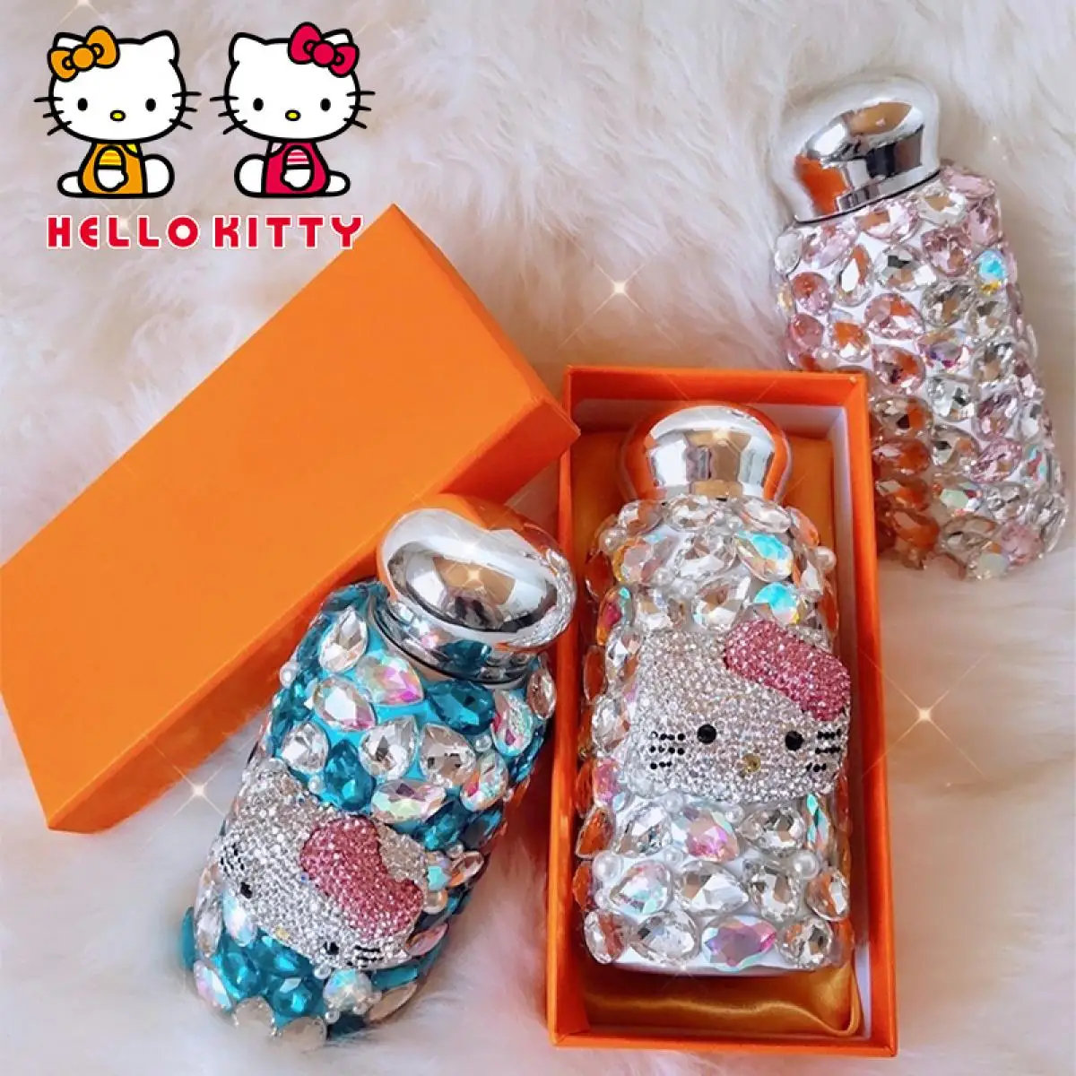 

Sanrio Diamond Thermos Cup Gift Box Kawaii Anime Figure Hello Kitty Stuff Doll Full Diamond Girl Cartoon Cute Gift Y2K Dopamine