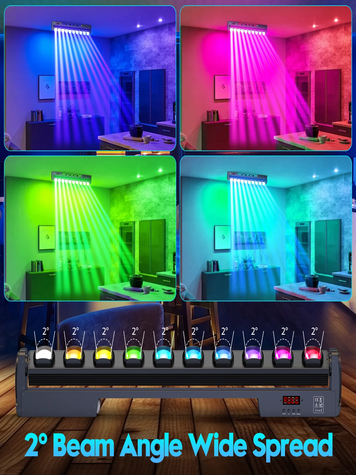 Yiflamefly 4er-Set 250W Swing Dot Beam Wall Washer Lichtleiste 10x25W RGBW LED Bühnenlicht DMX DJ-Beleuchtung mit Koffer-Set für Hochzeit, Party, Bar, KTV-Show