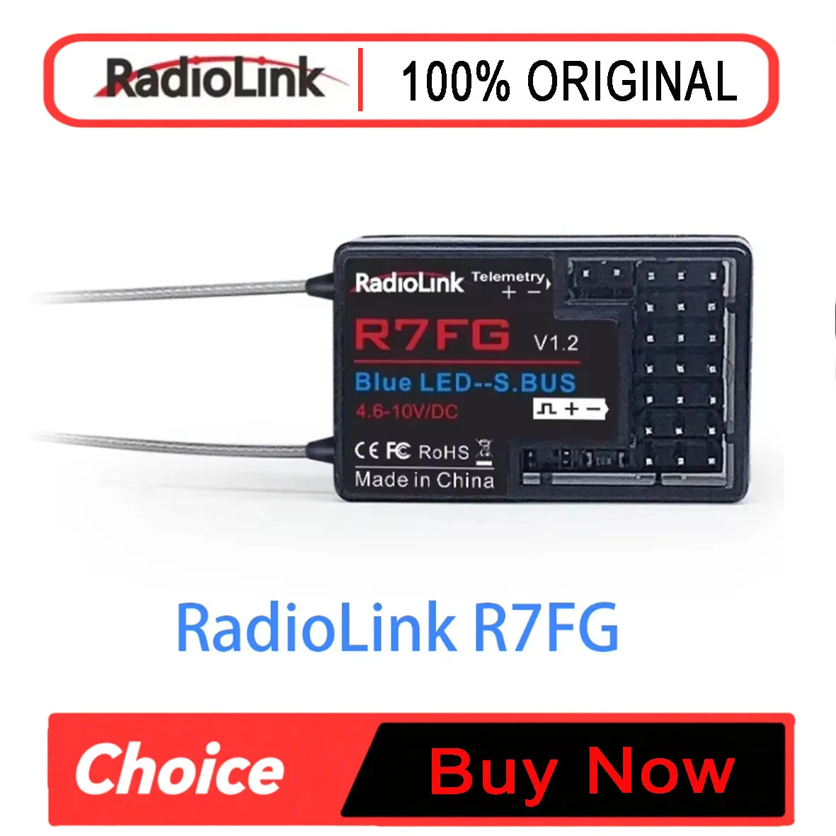 Radiolink R7FG 2.4G 7CH Gyro Receiver, Telemetry 600m Range for RC Crawler/Drift Car, Voltage Sensor Long Range Control