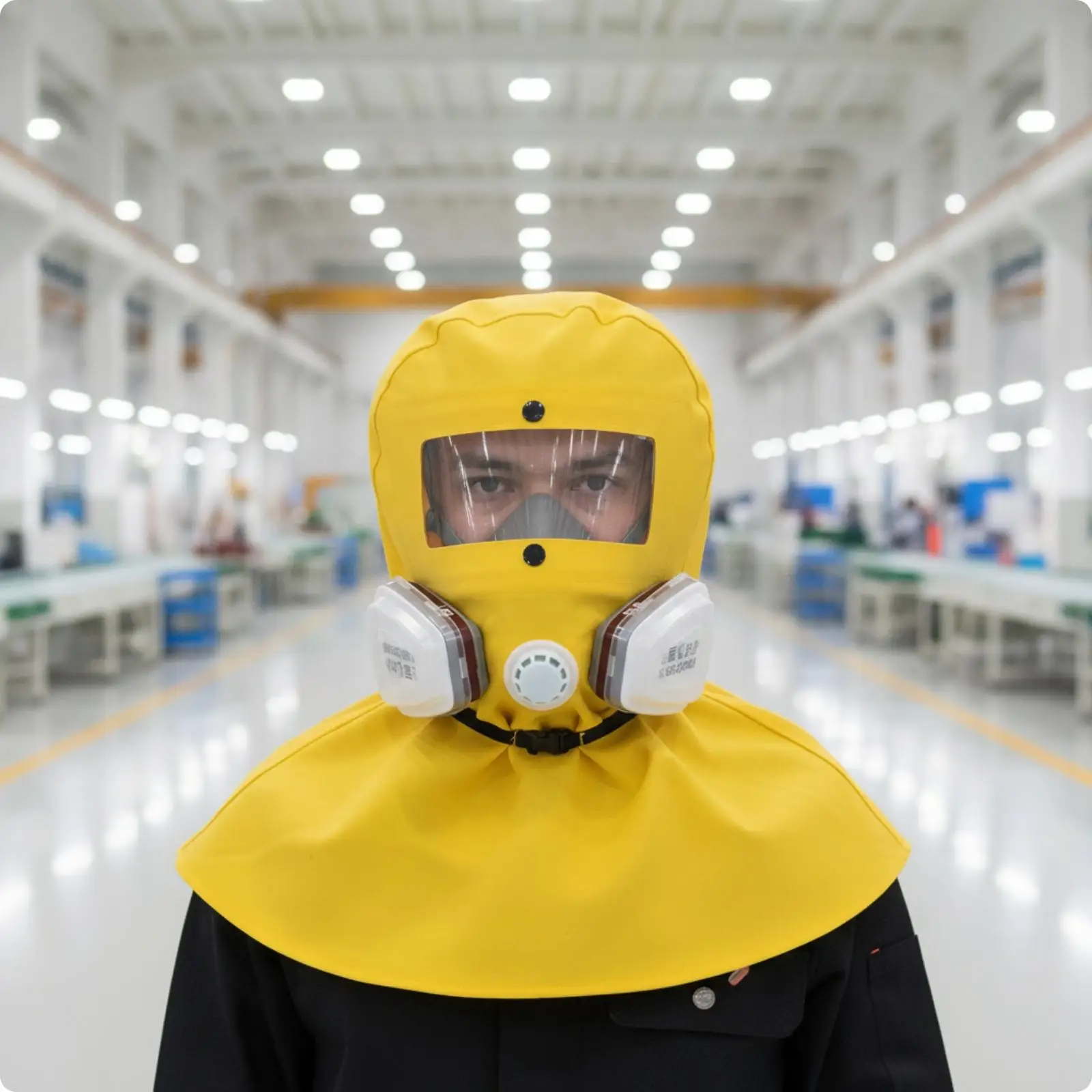 Face Protection Shield for Workshop Use with Clear Front Window and Secure Fitted Neck Drape Design