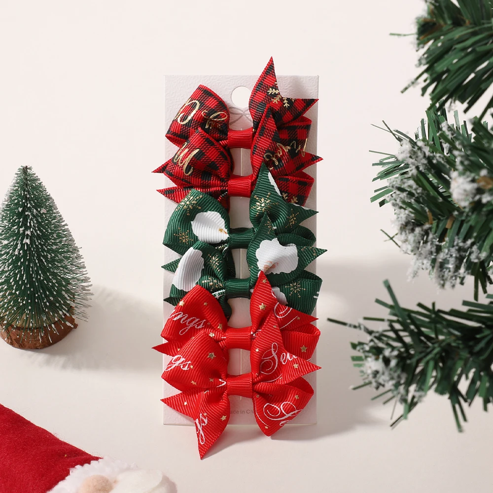 6Pcs/Set Christmas Holiday Party Hair Clip Children's Boutique Bow Elk Santa Claus Hair Gripes Bowknot Headwear Hair Accessories