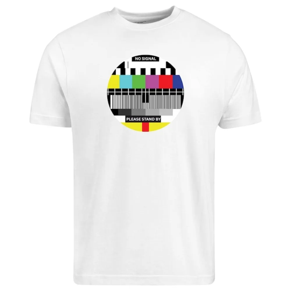 No Signal Please Stand By T-Shirt Retro TV Test Pattern Graphic Tee Funny Gamer Shirt Introvert Gift Digital Detox Aesthetic Top