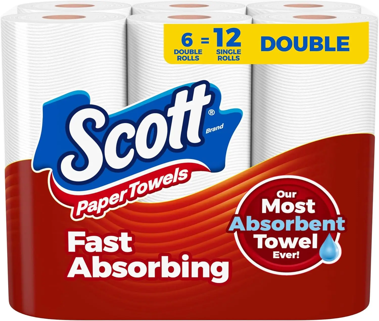 

Premium Paper Towels, 6 Double Rolls = 12 Regular Rolls, 100 Sheets Per Roll, Strong & Absorbent