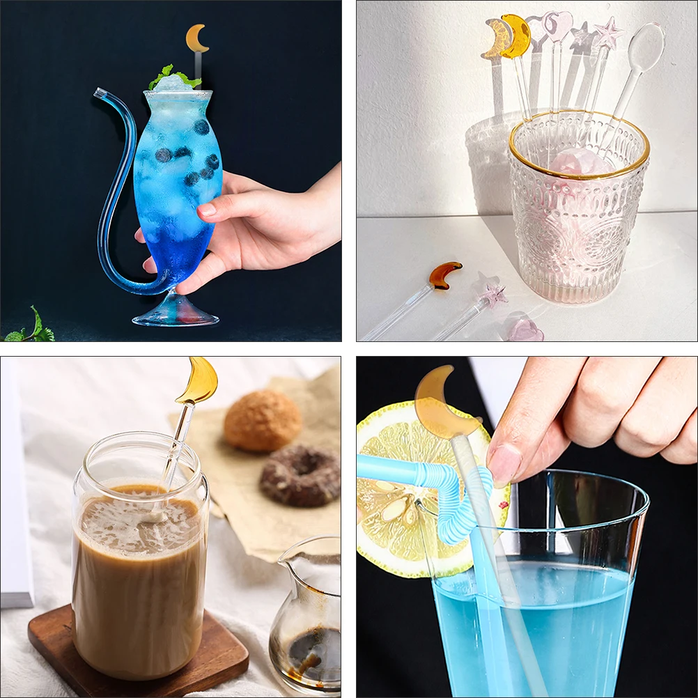 

6Pcs Glass Mixing Rods for Coffee Tea Cocktail Stirring - Stylish Drink Stirrers Barware Kitchen Tools Wine Swizzle Sticks