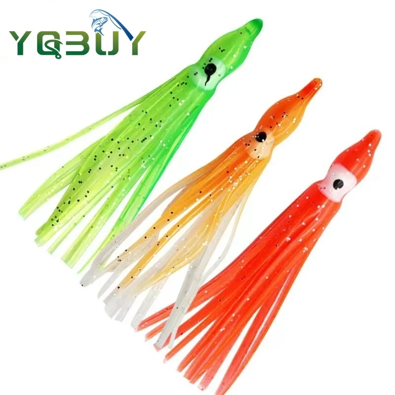 

5pcs 5cm/9cm Fishing Squid Skirts Glow Lures Luminous Octopus Skirts Trolling Lure Soft Plastic Fishing Bait