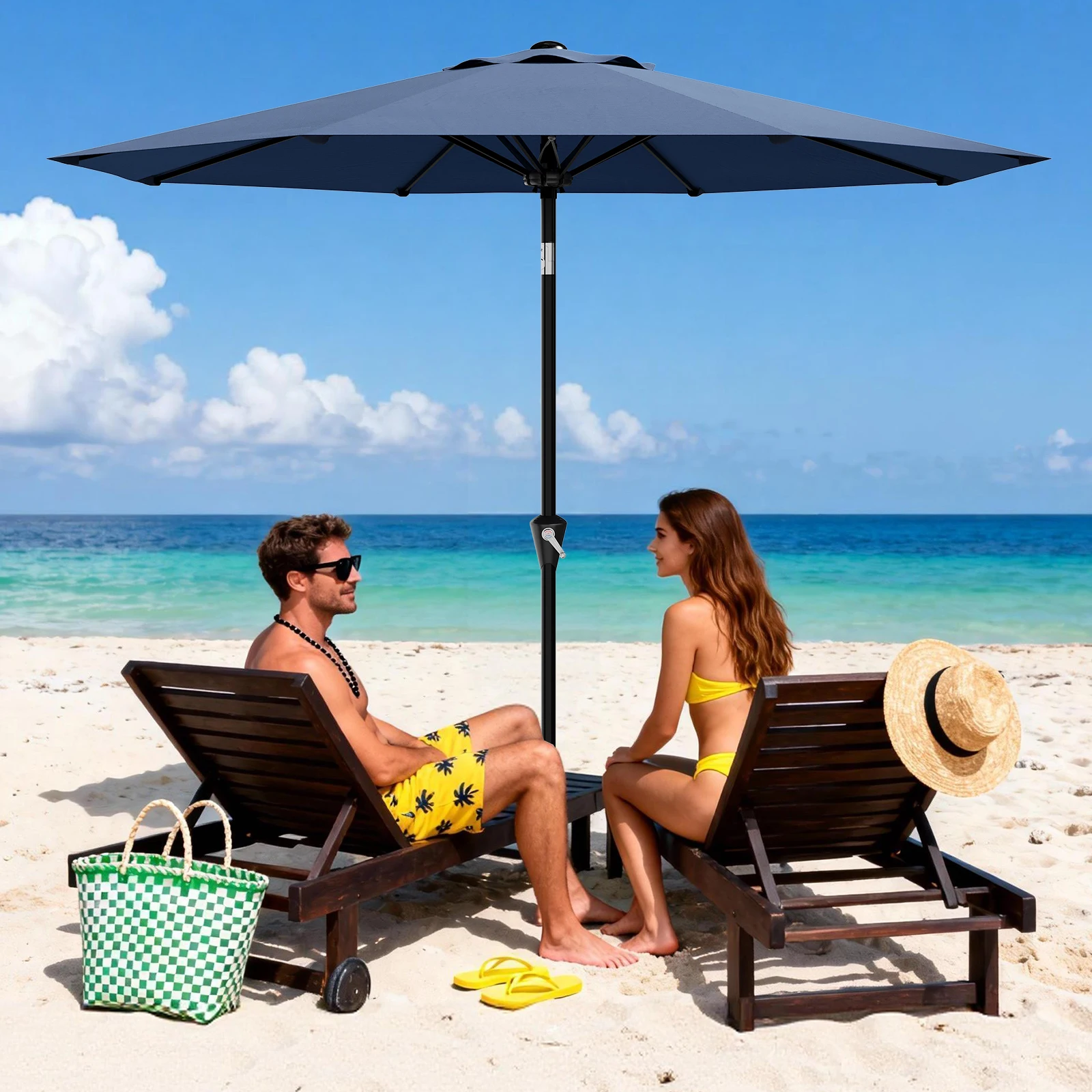 10FT Patio Umbrella - Outdoor Table Umbrella with Smooth Crank Lift, Push Button Tilt and 8 Sturdy Ribs - Market Umbrella UV Protection Waterproof for Pool, Deck, Yard, Garden