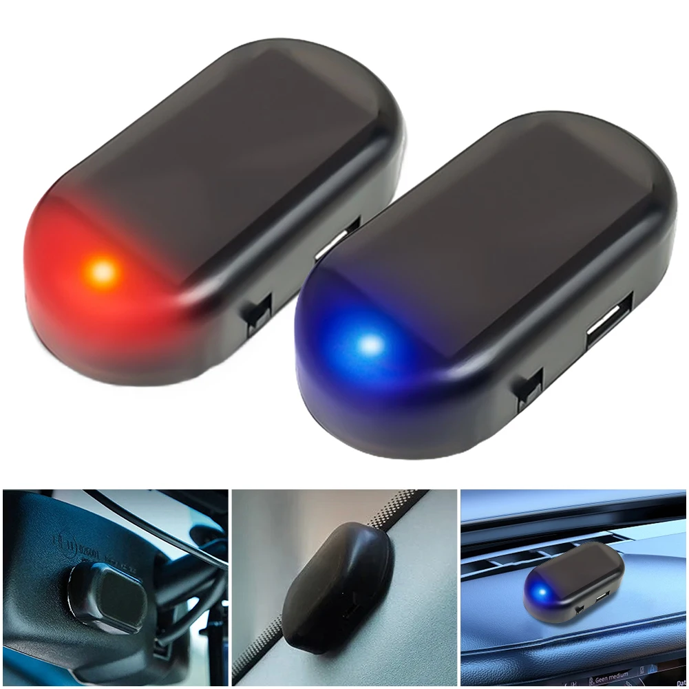 Solar Powered Car Fake  Light Super Bright Simulated Dummy Alarm Blue/Red Light Wireless Warning Anti-Theft Caution Lamp