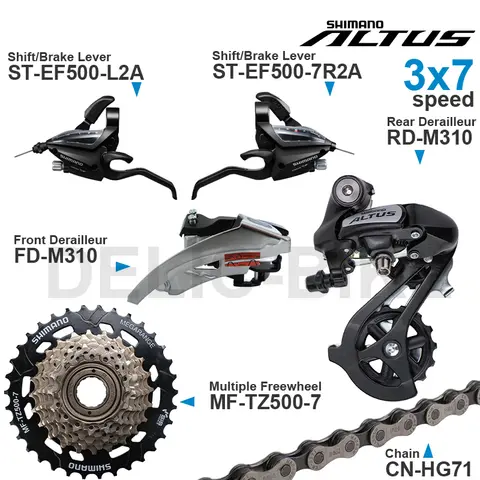 SHIMANO ALTUS ACERA 3x7 속도 그룹셋, EF500 시프터 포함, M310, M360, 전방 및 후방 변속기, MF-TZ500 카세트 스프로킷 체인