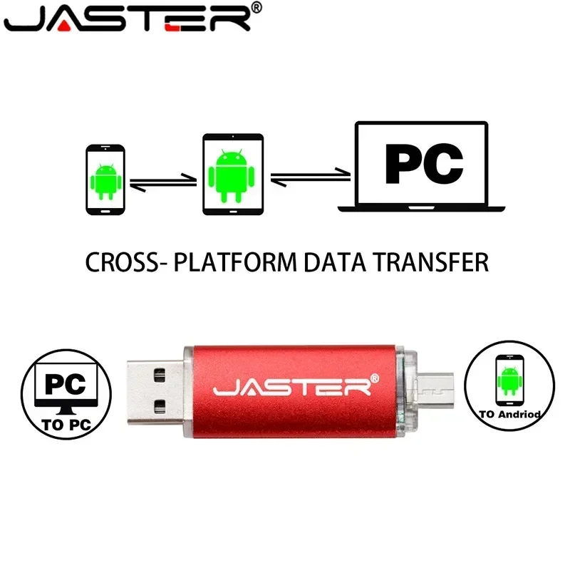 JASTER 투인원 안드로이드 펜 드라이브, USB 플래시 드라이브, 32GB, 블랙, 16GB, 무료 사용자 정의 로고 U 디스크, 사진 선물 자동차 및 TV용, 64GB