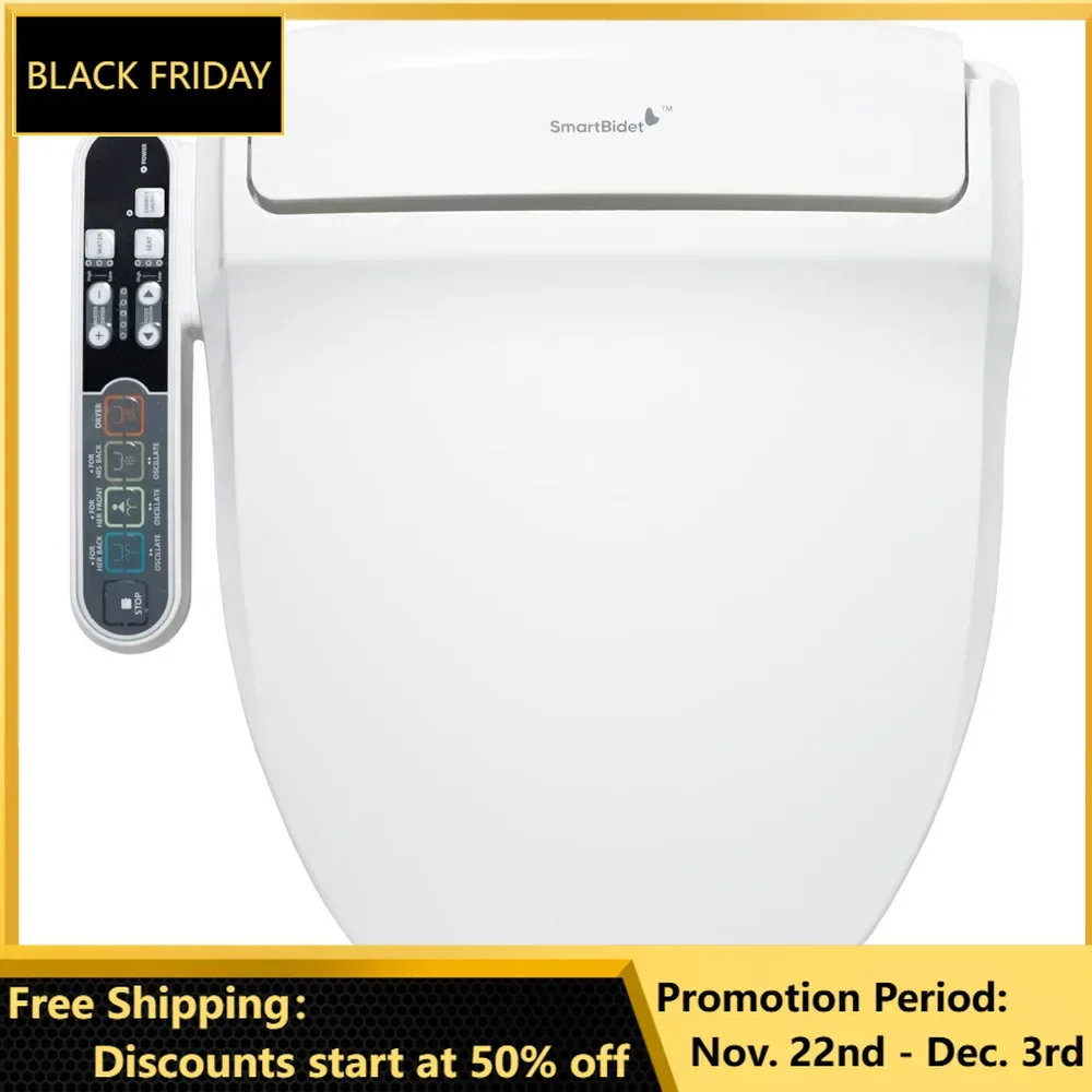 Electric Bidet Toilet Seat with Heated Seating, Warm Air Dryer, Temperature Control Wash, and Control Panel, Elongated Seating