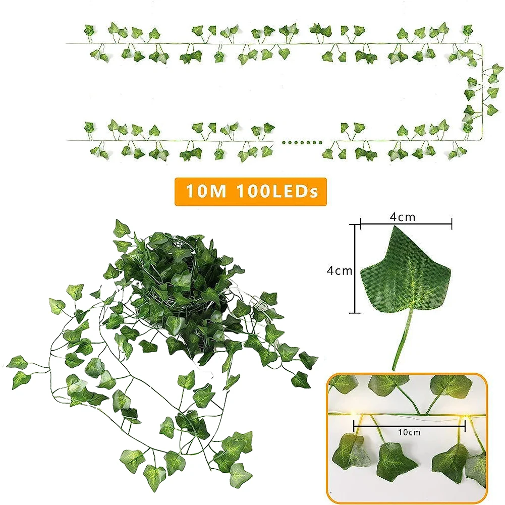 LED Ivy String Light Decor Anto On & Off Vine Fairy Lights Faux Leaves String Light Wedding Wall Decortion
