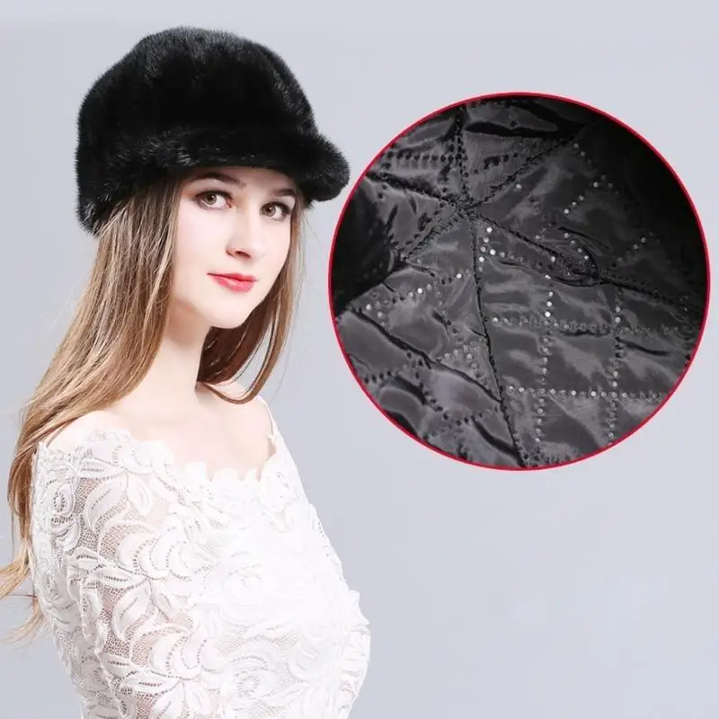 

652F Warm Thick Liner Hat Genuine Mink Fisherman Hat for Women Men Outdoor Activity