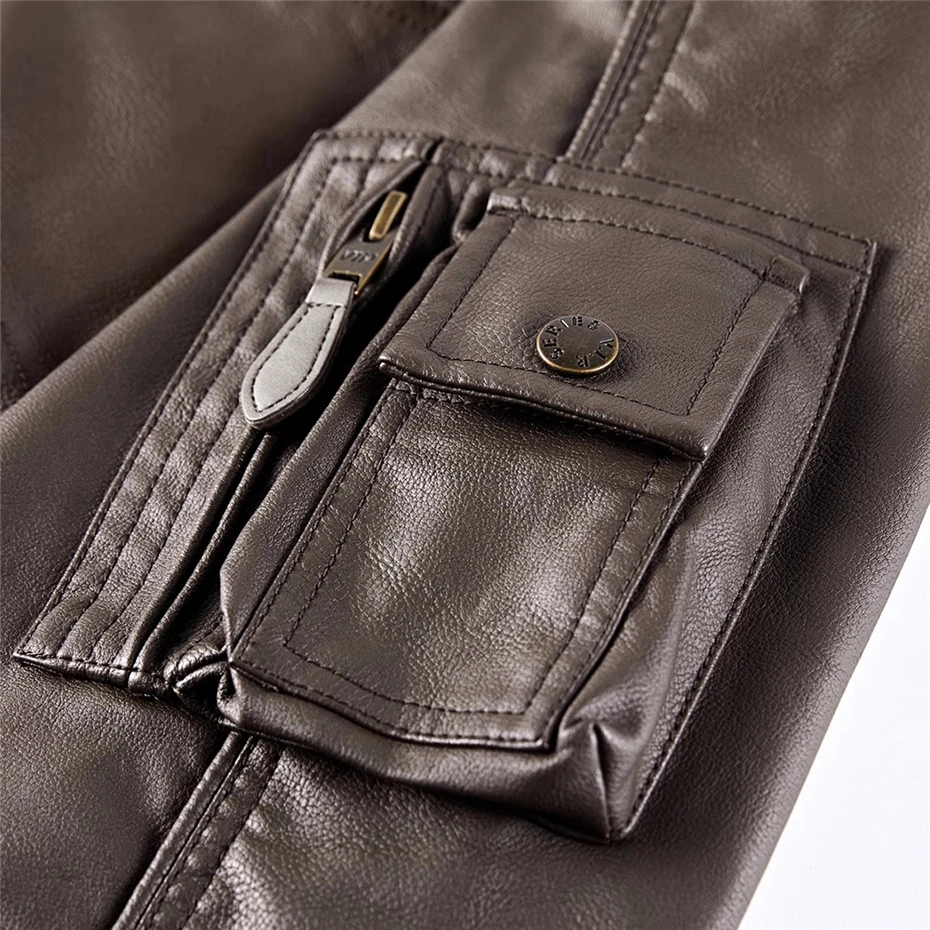 PU Bomber Jackets Men Vintage Baseball Jackets Spring Autumn PU Cargo Jacket Male Techwear Outdoor Outerwear