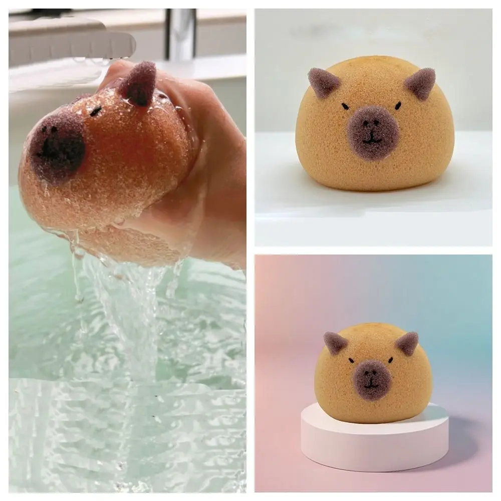 ลูกบอลโฟมตาข่ายสำหรับอาบน้ำลายการ์ตูน capybara ดูดซับน้ำที่ขัดผิวชุดอาบน้ำทำความสะอาดผิว