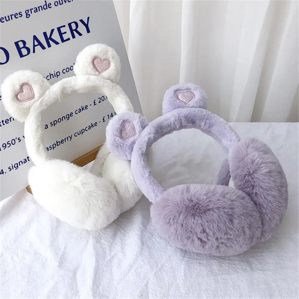 귀여운 곰돌이 귀덮개 겨울용 따뜻한 귀마개 플러시 두꺼운 부드러운 귀덮개 귀 보호 접이식 따뜻한 귀덮개 여성 소녀 어린이용