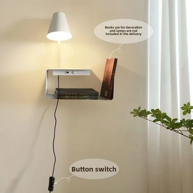 Bedroom new creative shelf USB charging hotel B & B living room bedside lamp, wall lamp