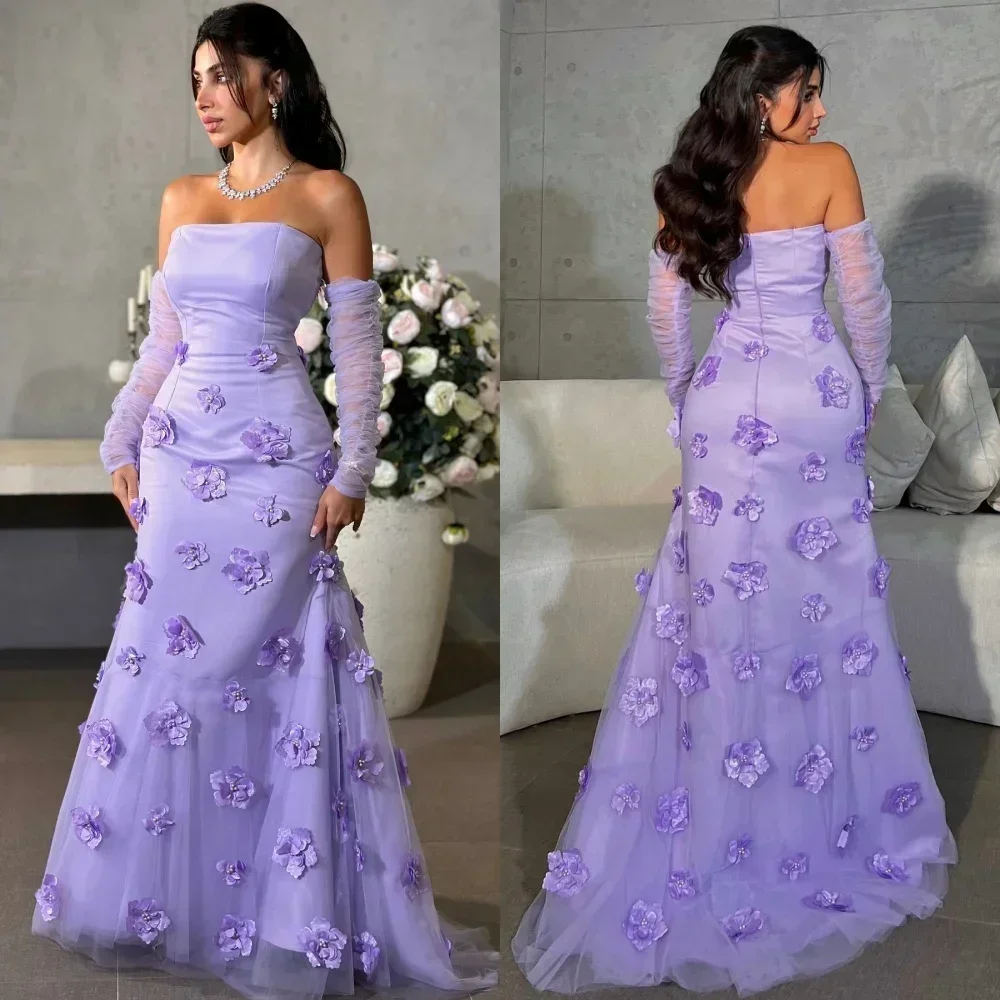 

Customized Formal Jersey Pleat Flower Mermaid Strapless Long Dresses Evening Dresses Exquisite Modern Style Pastrol Unisex Chine