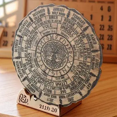 

Уникальный деревянный календарь, декор, кольцо в виде дерева, дизайн, украшение для рабочего стола, колесо вывески, безопасное прочное украшение для рабочего стола