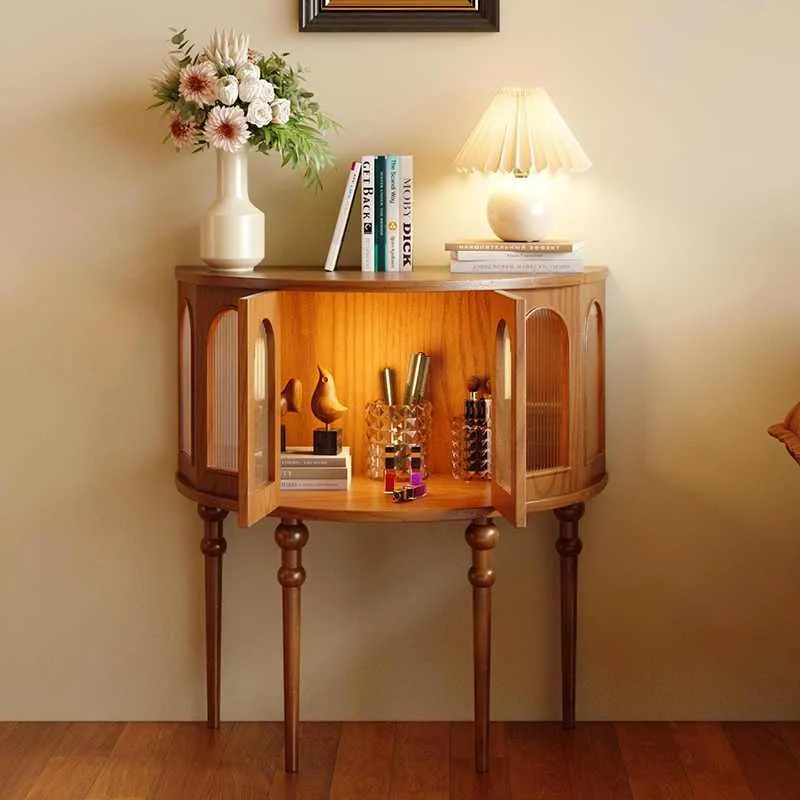 Nordyckie drewniane szafki do salonu Półokrągłe szafki wejściowe do sypialni o dużej pojemności Kreatywne estetyczne dekoracje do domu w stylu vintage