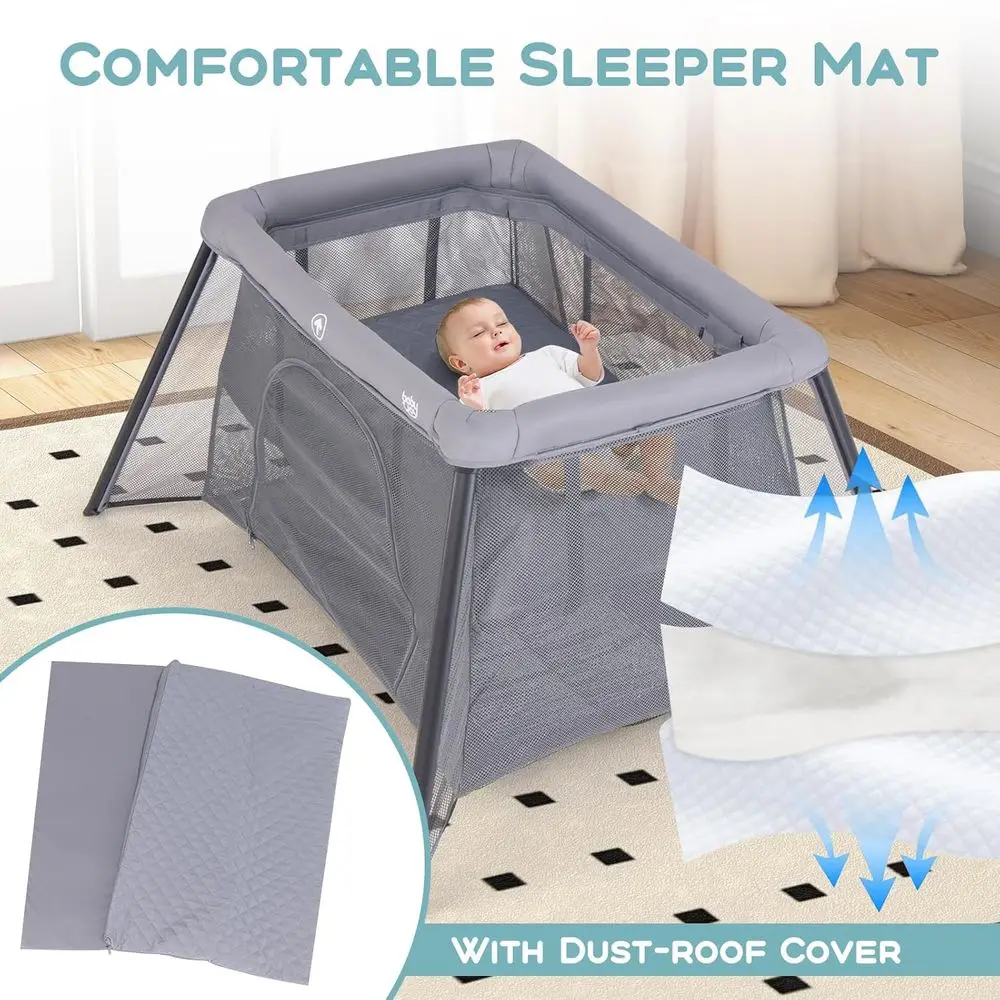 Compact Baby Playpen with Washable Mattress, Lightweight Foldable Travel Crib, Easy Setup Indoor/Outdoor Playard for Infants & T