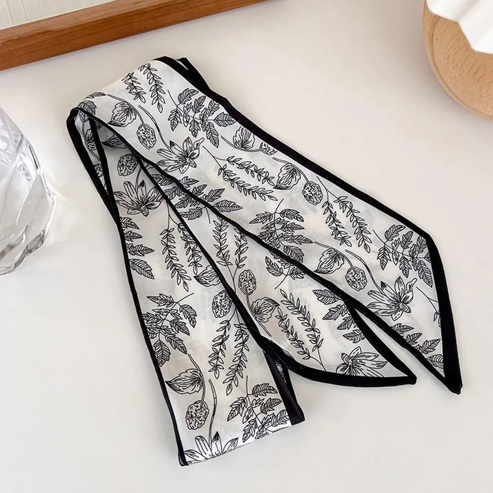 Pañuelo Floral de estilo coreano para mujer, bandanas de seda satinada, cintas para el pelo con estampado de flores, cinta para el pelo