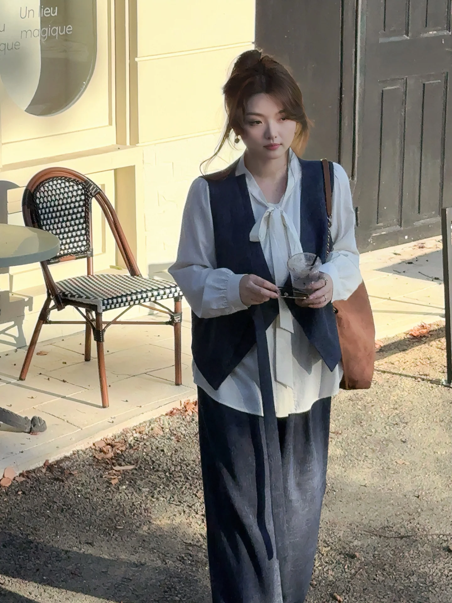 

Miss ng Женский модный комплект большого размера, нежные широкие брюки, костюм из двух предметов, осенняя коллекция, корейский полиэстер...